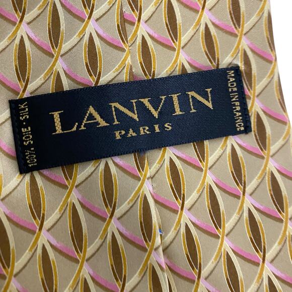 LANVIN "Paris" Gold & Pink Geometric Print 100% Silk, Made in France - Picture 7 of 14